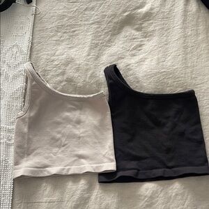 By Together Black and Cream Ribbed Tank Tops